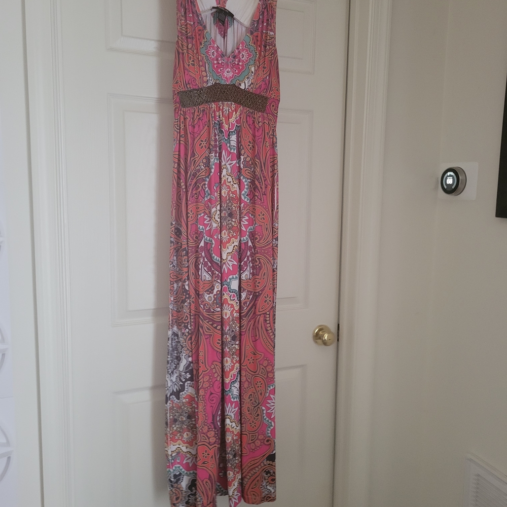 Style & Co. Pink Paisley Empire Waist Maxi Dress